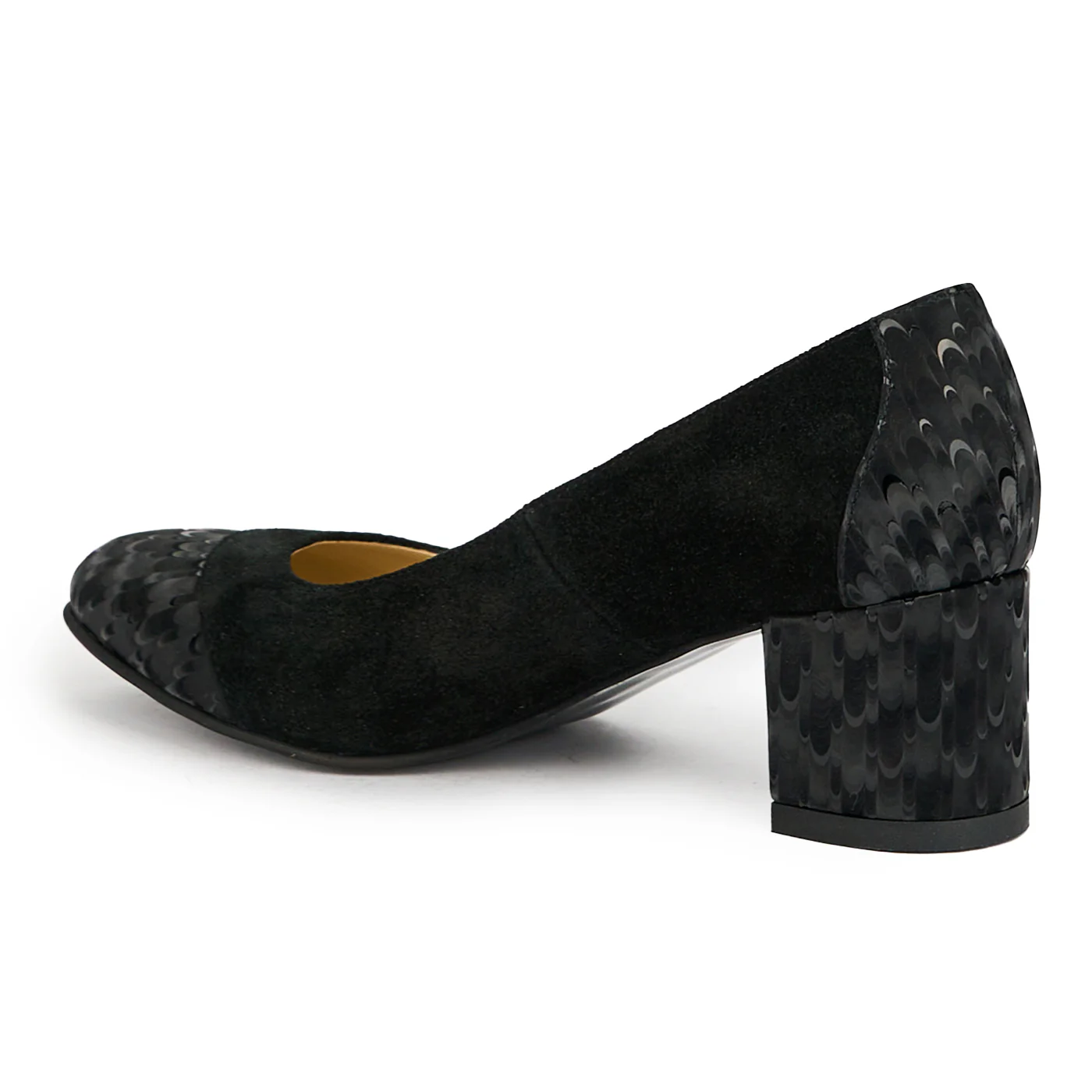 Pantofi dama din piele naturala neagra cu toc gros 6 cm 15048 - Image 2