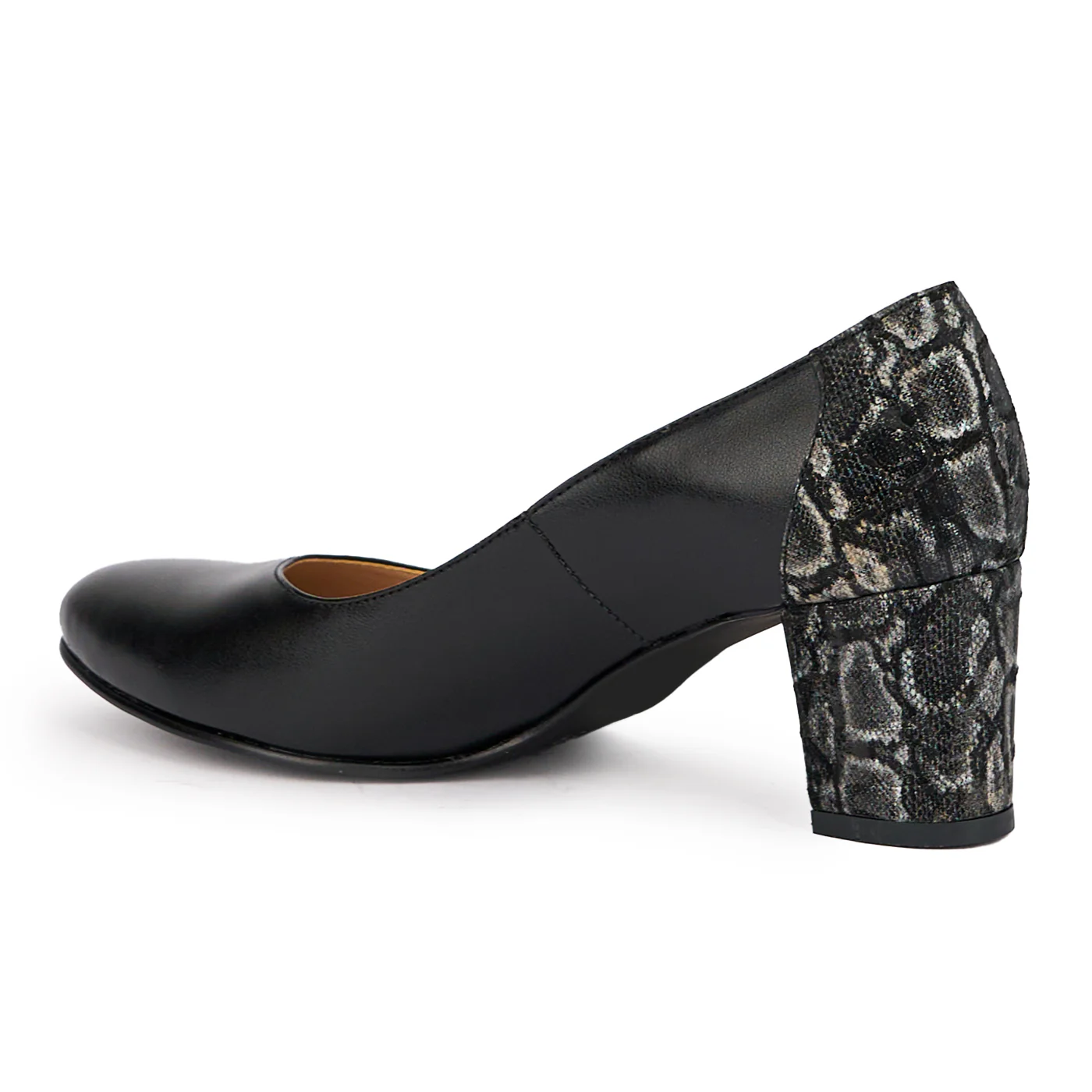 Pantofi dama din piele naturala neagra cu toc gros 6 cm 16896 - Image 2