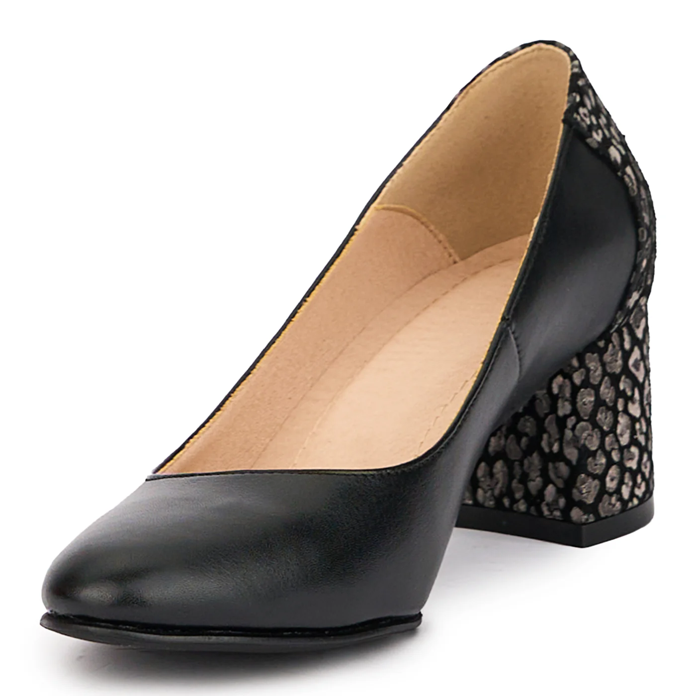 Pantofi dama din piele naturala neagra cu toc gros 6 cm 17115 - Image 3