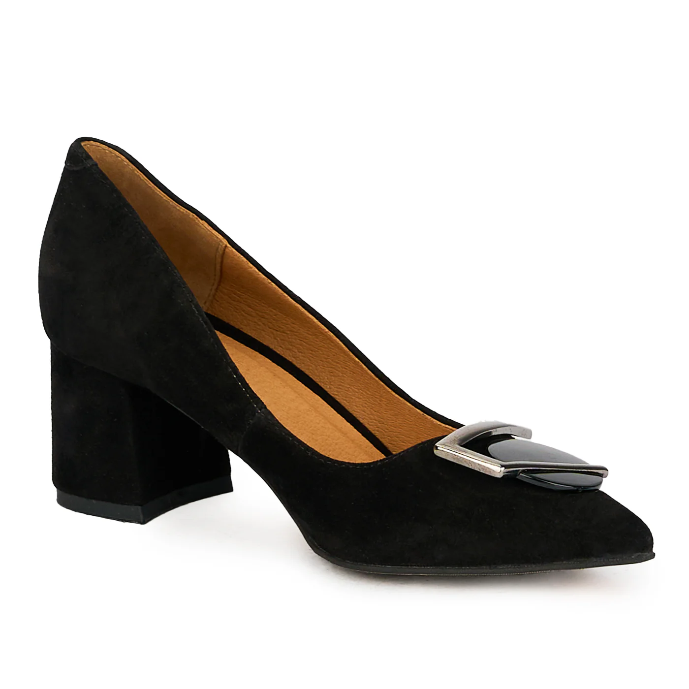 Pantofi dama din piele naturala neagra cu toc gros 6 cm 17570 - Image 2