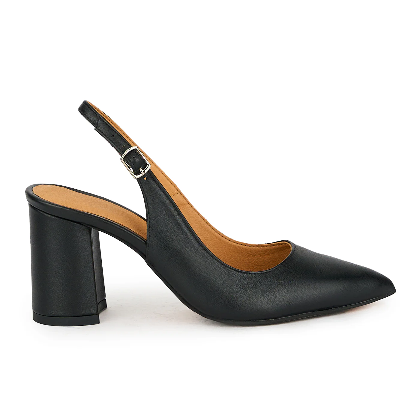 Pantofi dama din piele naturala neagra cu toc gros 8 cm 17572