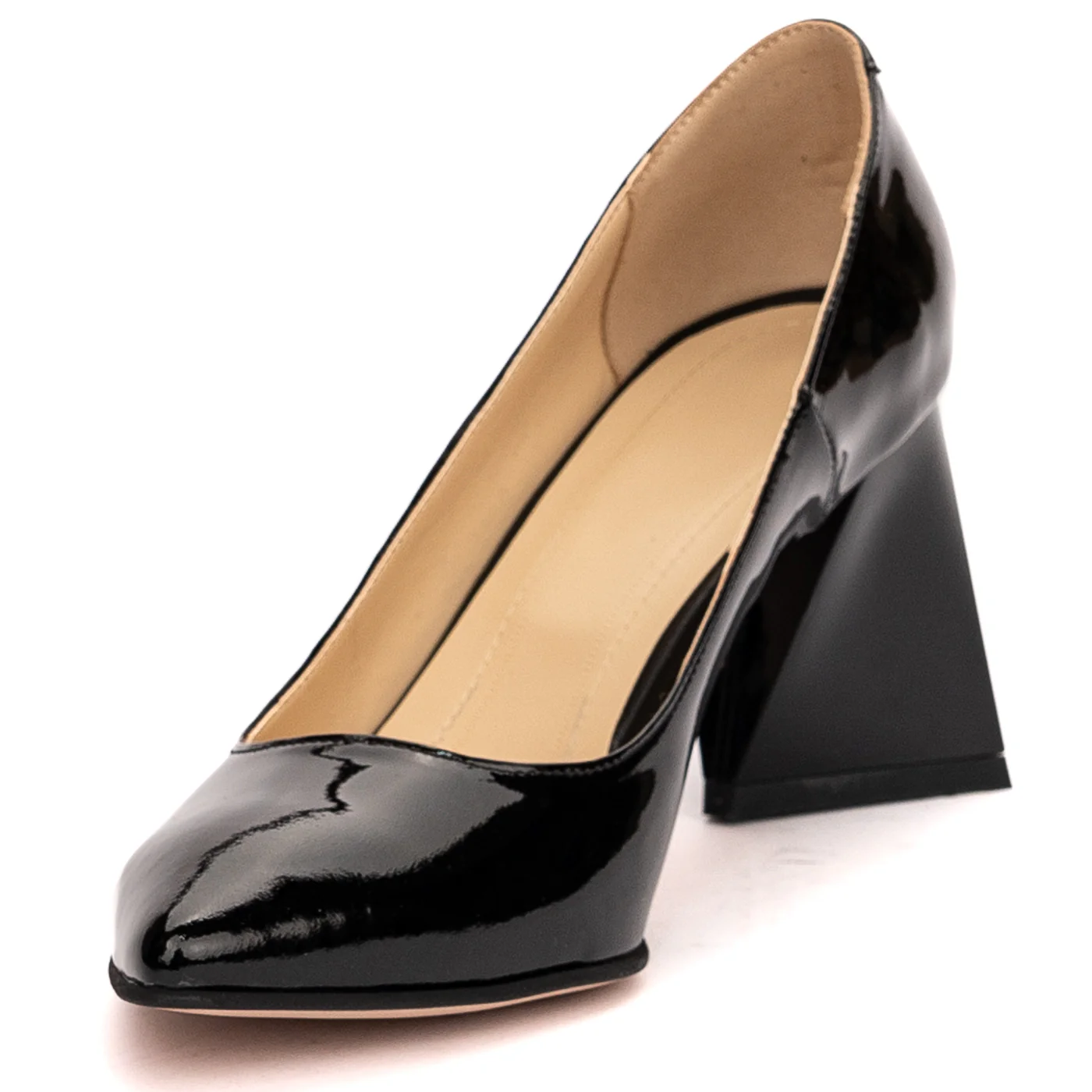 Pantofi dama din piele naturala neagra cu toc gros 7.5 cm 13530 - Image 3