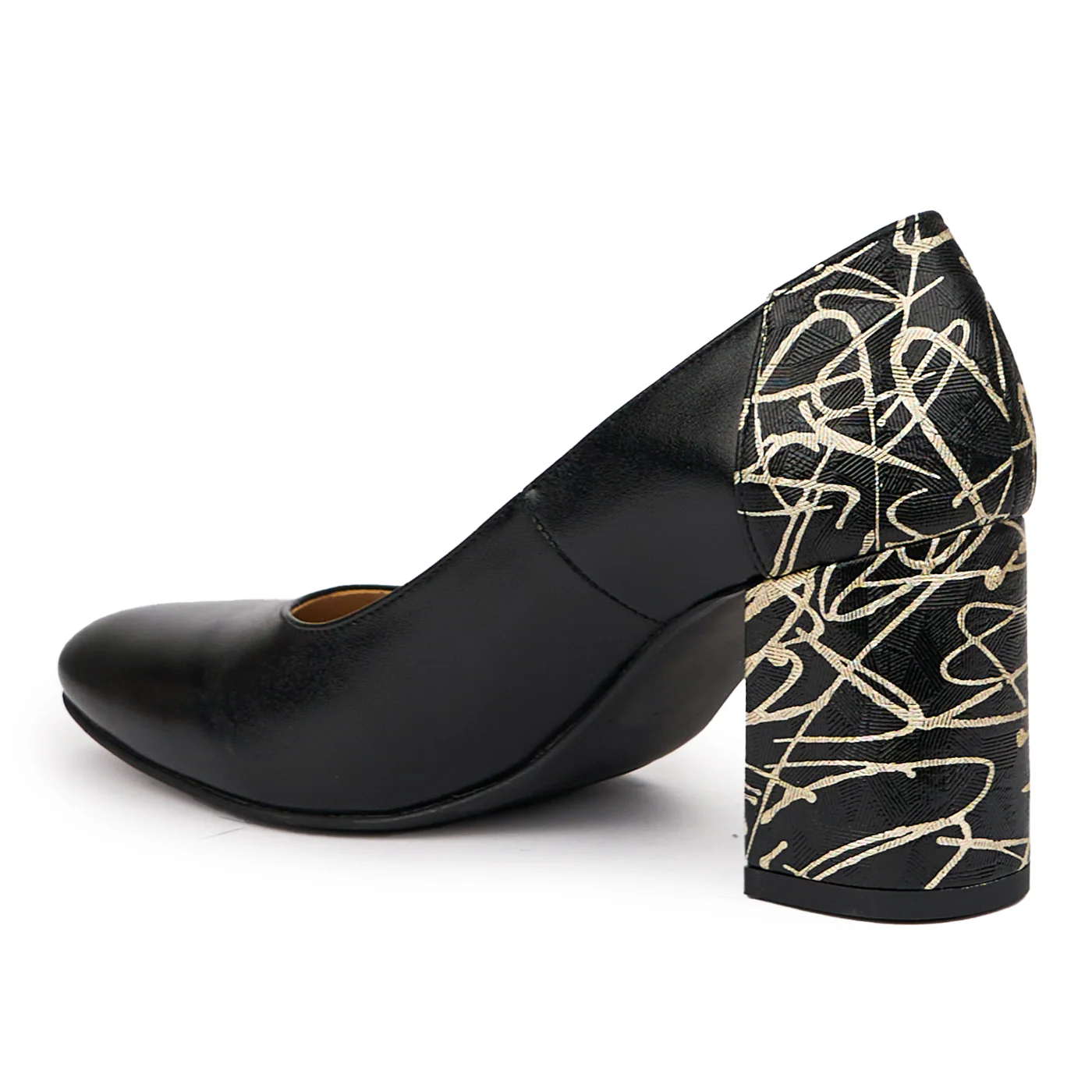 Pantofi dama din piele naturala neagra cu toc gros 7.5 cm 14334 - Image 2