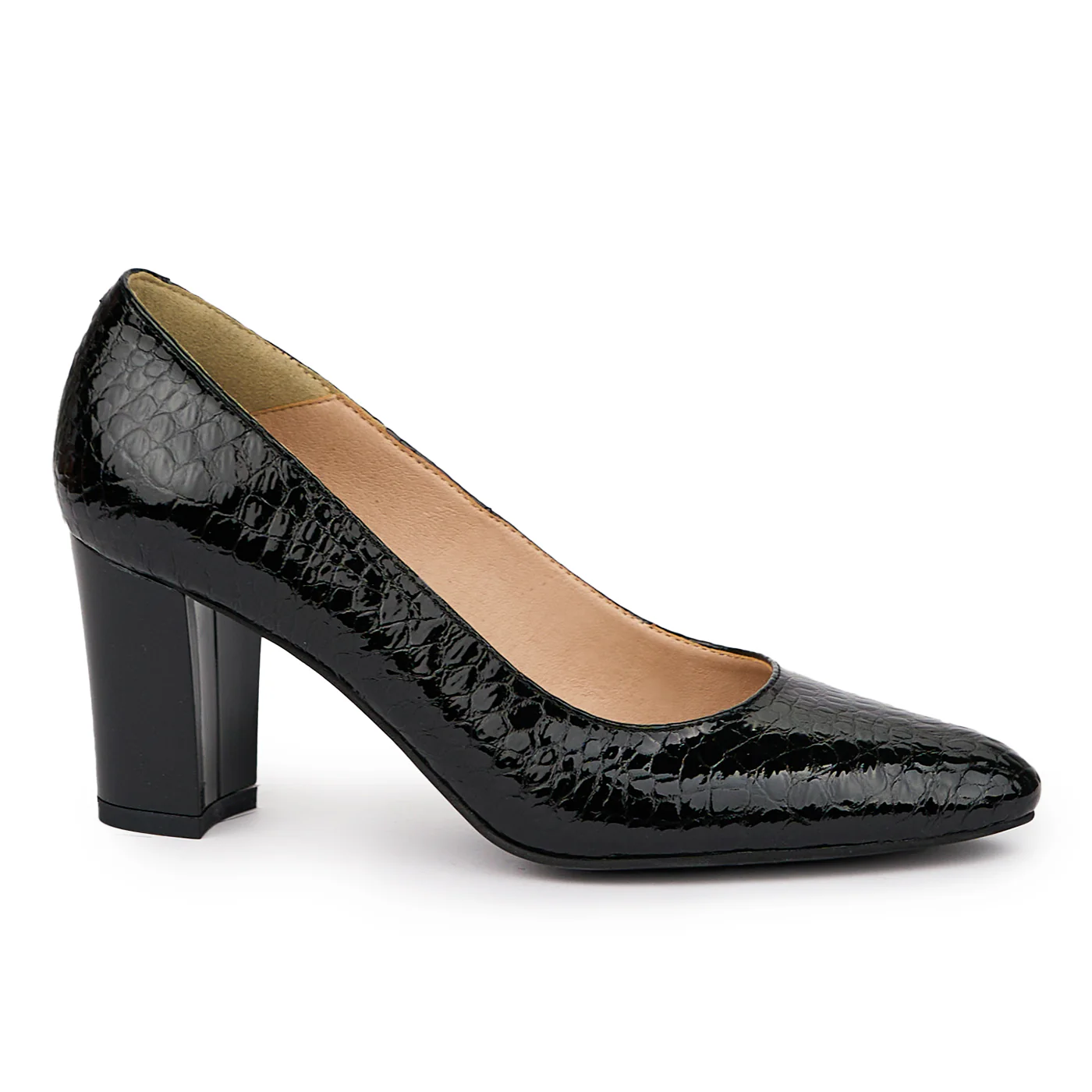 Pantofi dama din piele naturala neagra cu toc gros 7.5 cm 14336