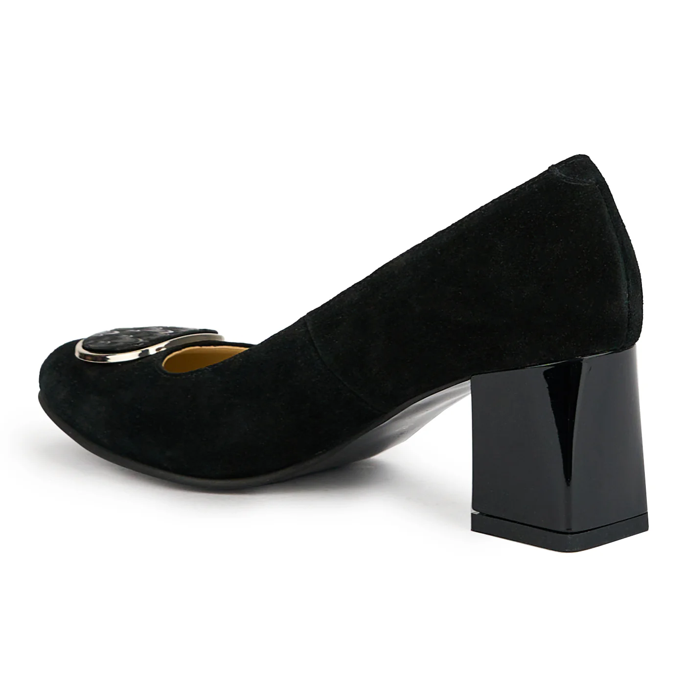 Pantofi dama din piele naturala neagra cu toc gros 7.5 cm 15123 - Image 2