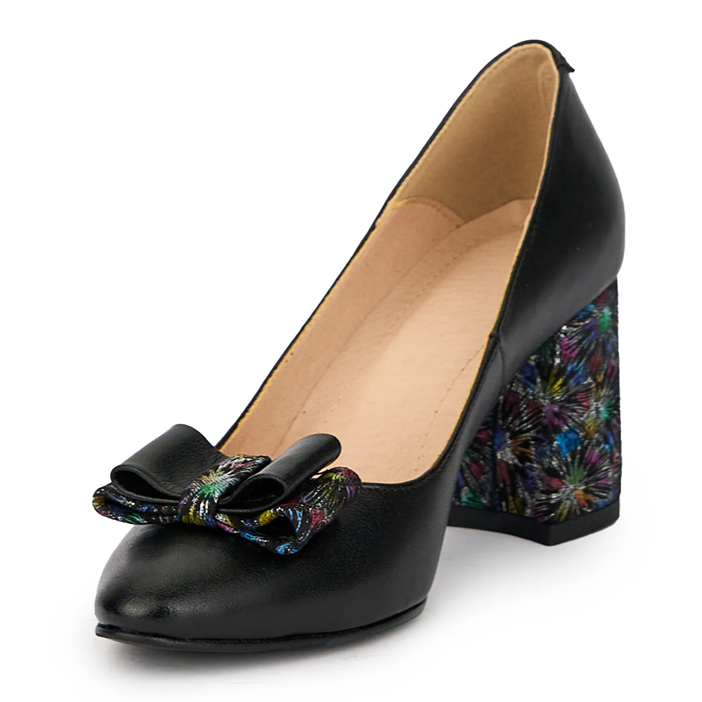 Pantofi dama din piele naturala neagra cu toc gros 7.5 cm 15711 - Image 3