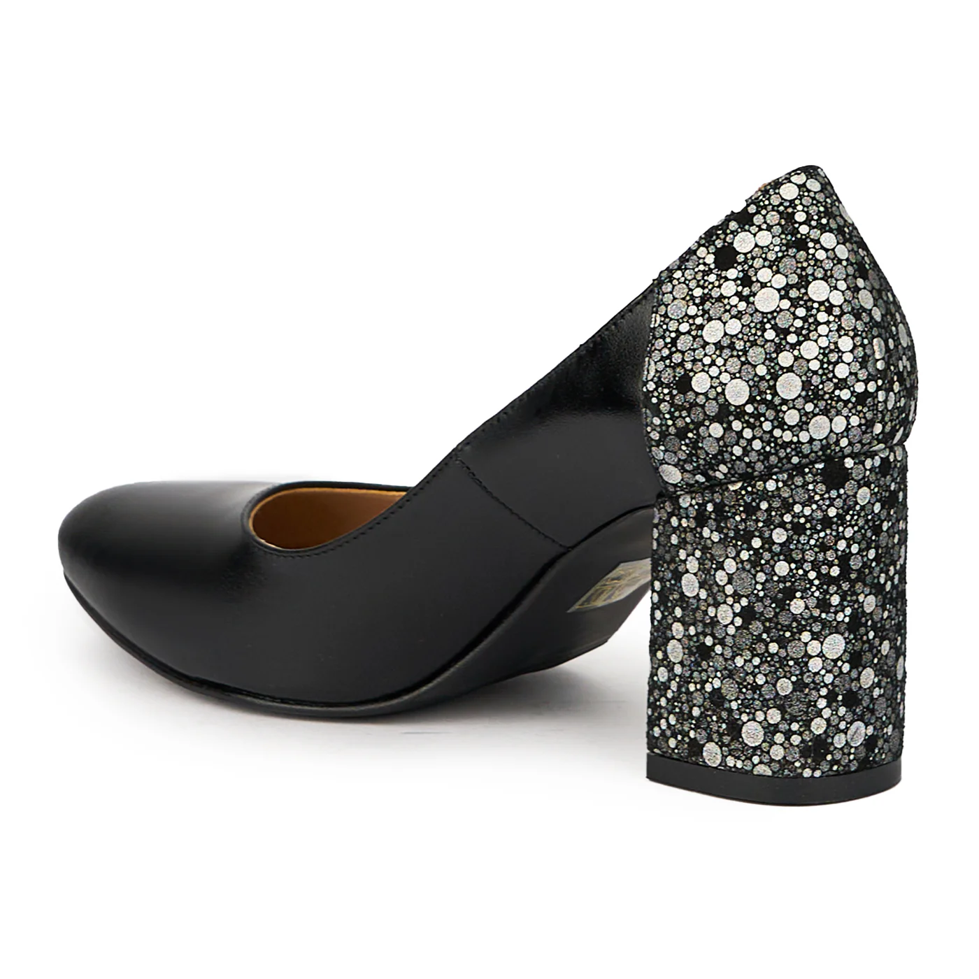 Pantofi dama din piele naturala neagra cu toc gros 7.5 cm 15713 - Image 2