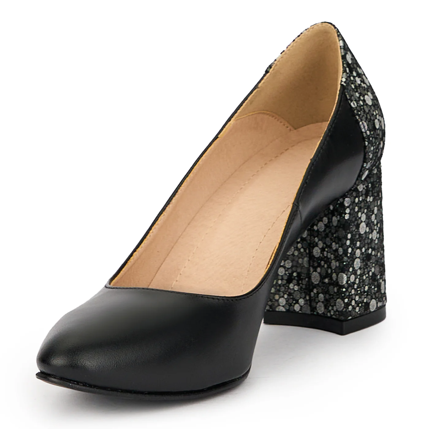 Pantofi dama din piele naturala neagra cu toc gros 7.5 cm 15713 - Image 3