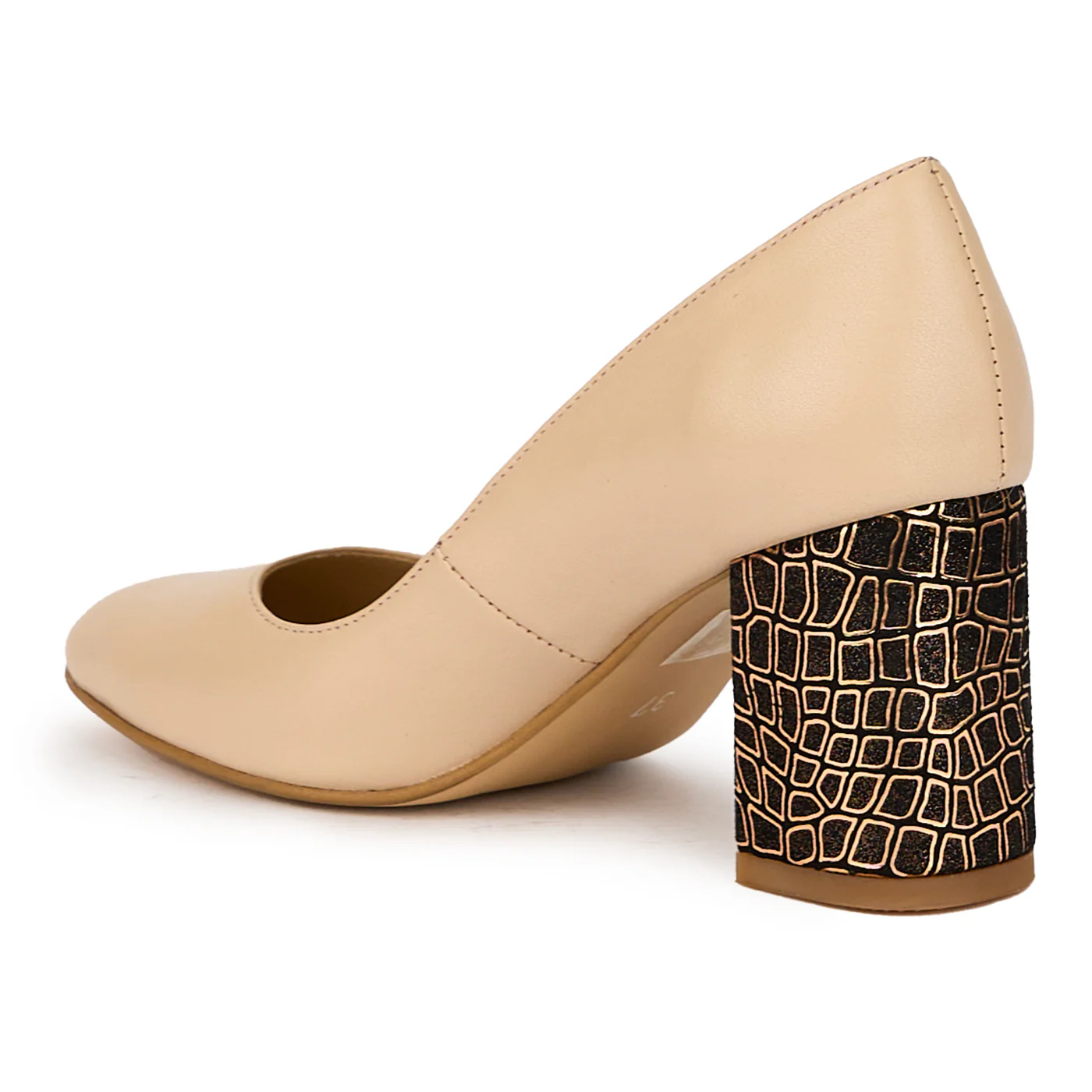 Pantofi dama din piele naturala bej cu toc gros 7.5 cm 15866 - Image 2