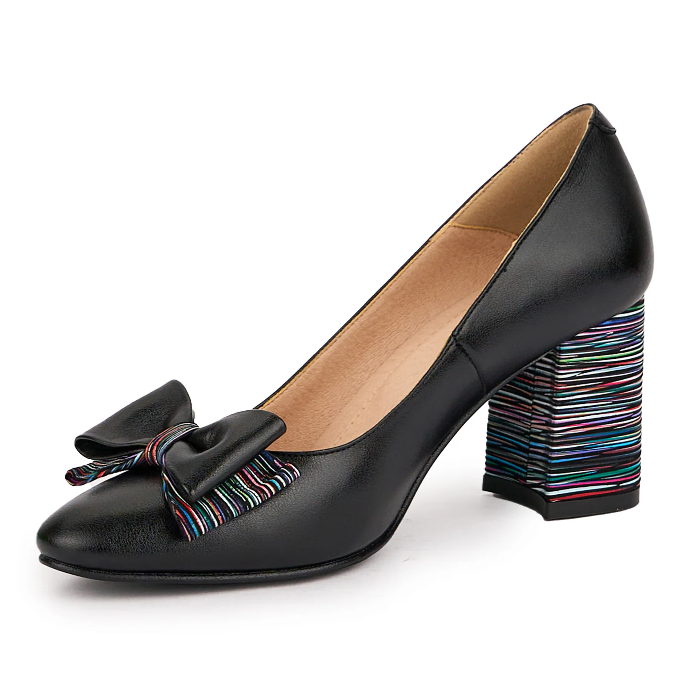 Pantofi dama din piele naturala neagra cu toc gros 7.5 cm 16413 - Image 3