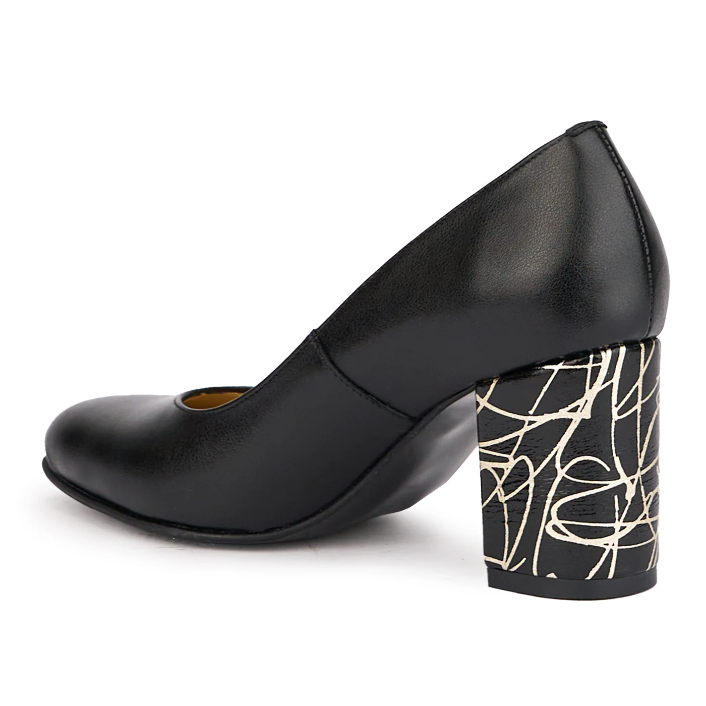 Pantofi dama din piele naturala neagra cu toc gros 7.5 cm 17109 - Image 2