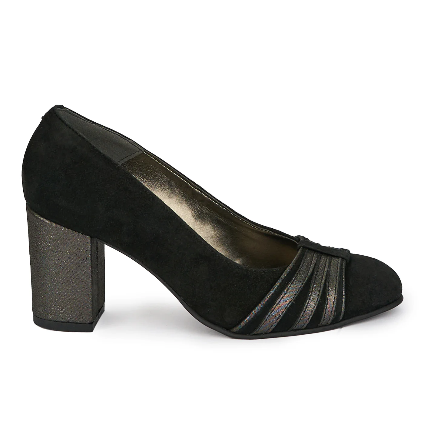 Pantofi dama din piele naturala neagra cu toc gros 7.5 cm 18164