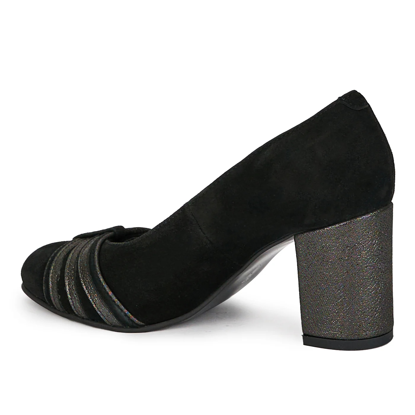 Pantofi dama din piele naturala neagra cu toc gros 7.5 cm 18164 - Image 2