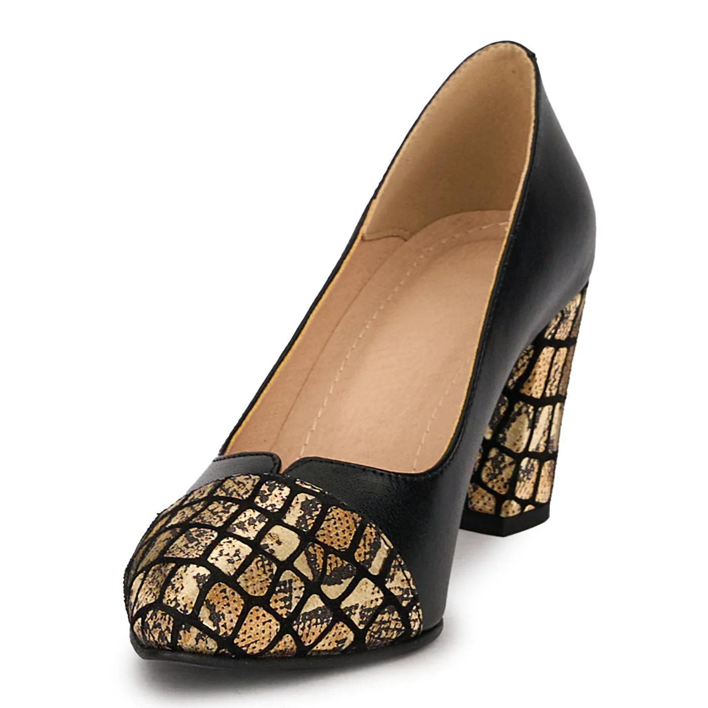 Pantofi dama din piele naturala neagra cu toc gros 7.5 cm 18768 - Image 3
