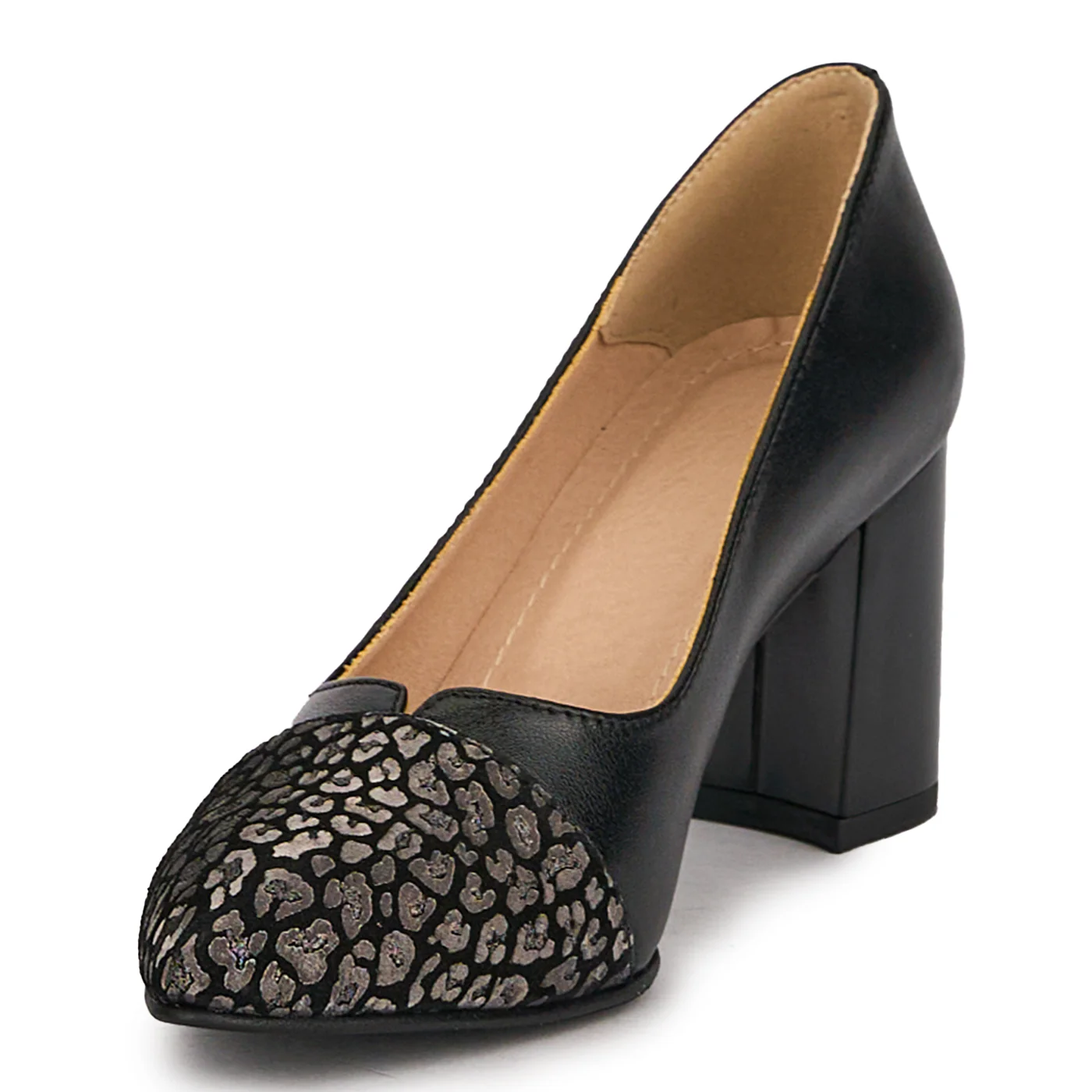 Pantofi dama din piele naturala neagra cu toc gros 7.5 cm 18771 - Image 3