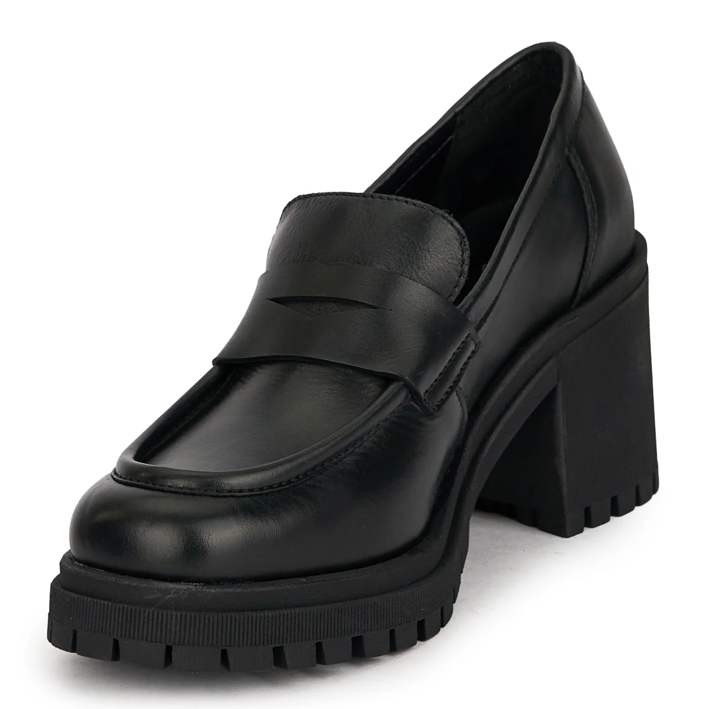 Pantofi dama din piele naturala neagra cu toc gros 7.5 cm 19104 - Image 3
