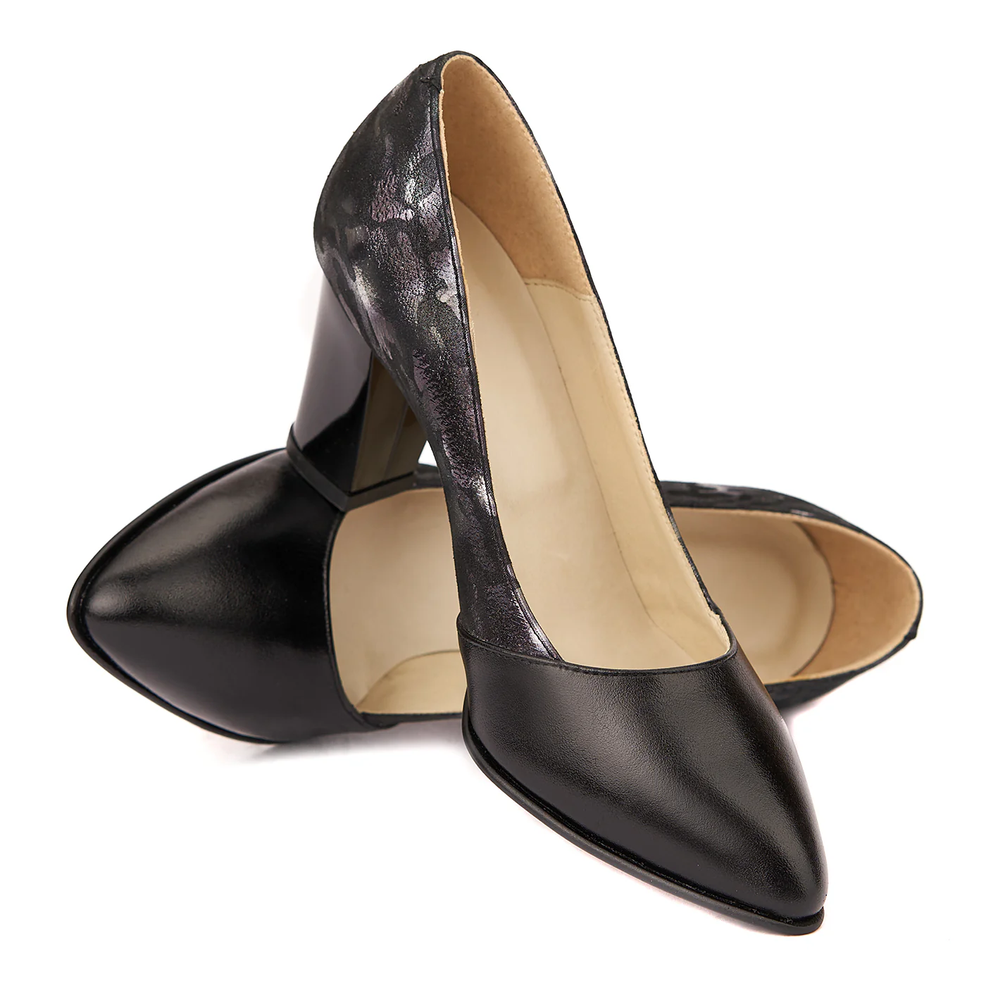 Pantofi dama din piele naturala neagra cu toc gros 7.5 cm 4465 - Image 4