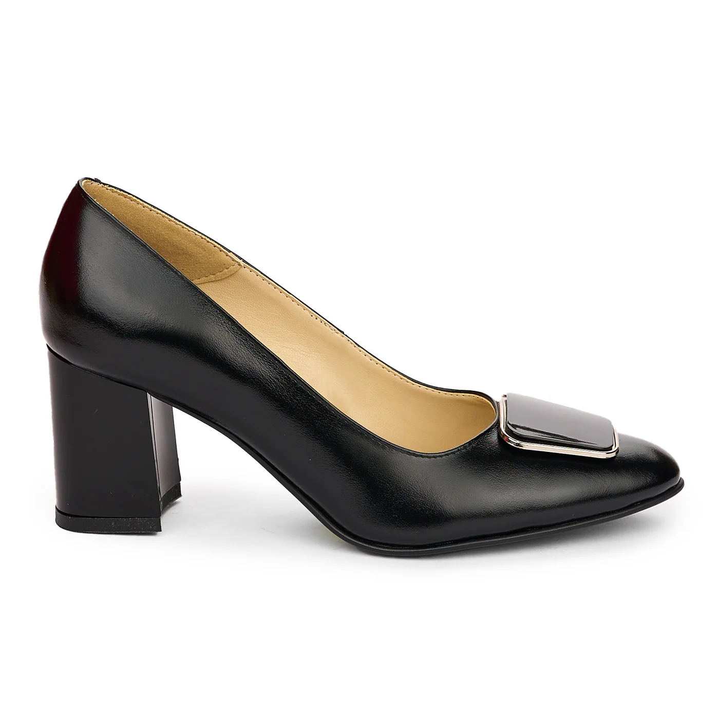 Pantofi dama din piele naturala neagra cu toc gros 7 cm 13769