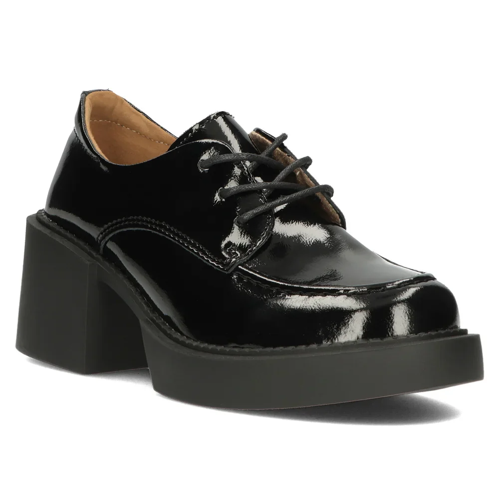 Pantofi dama din piele naturala neagra cu toc gros 7 cm 14129 - Image 2