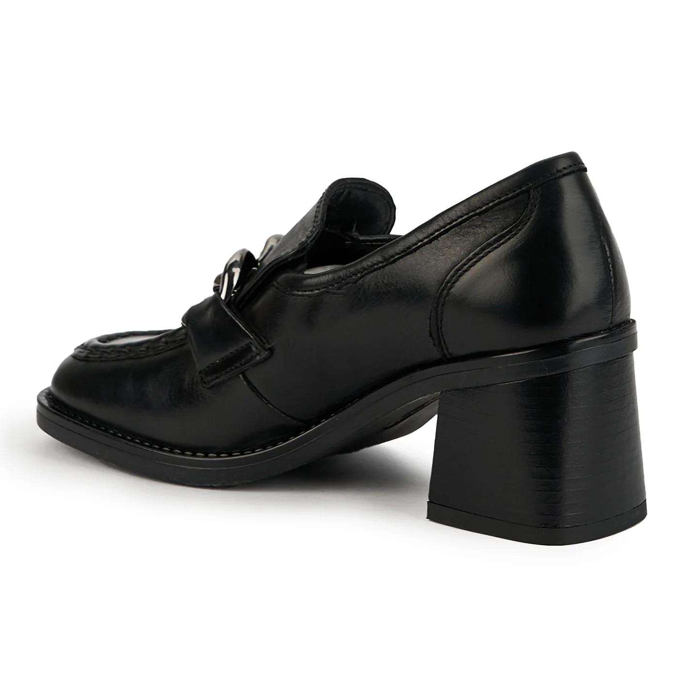 Pantofi dama din piele naturala neagra cu toc gros 7 cm 14890 - Image 2