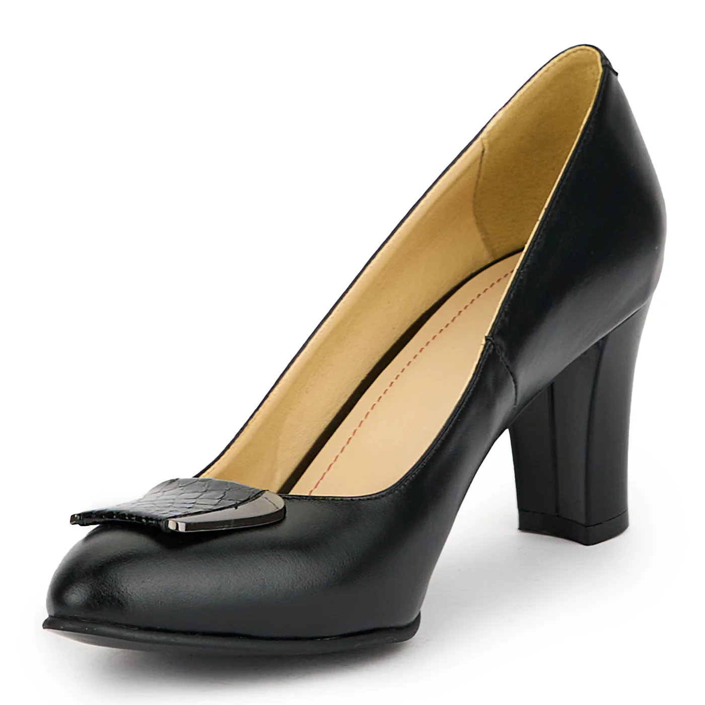 Pantofi dama din piele naturala neagra cu toc gros 7 cm 15013 - Image 3