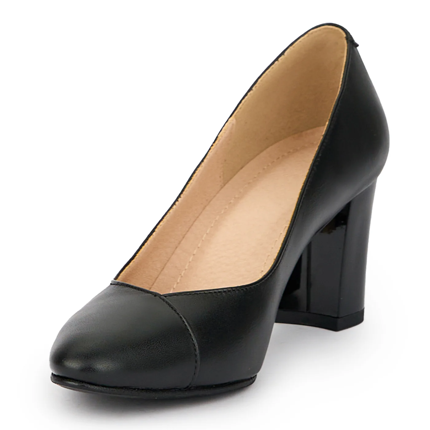 Pantofi dama din piele naturala neagra cu toc gros 7 cm 15283 - Image 3
