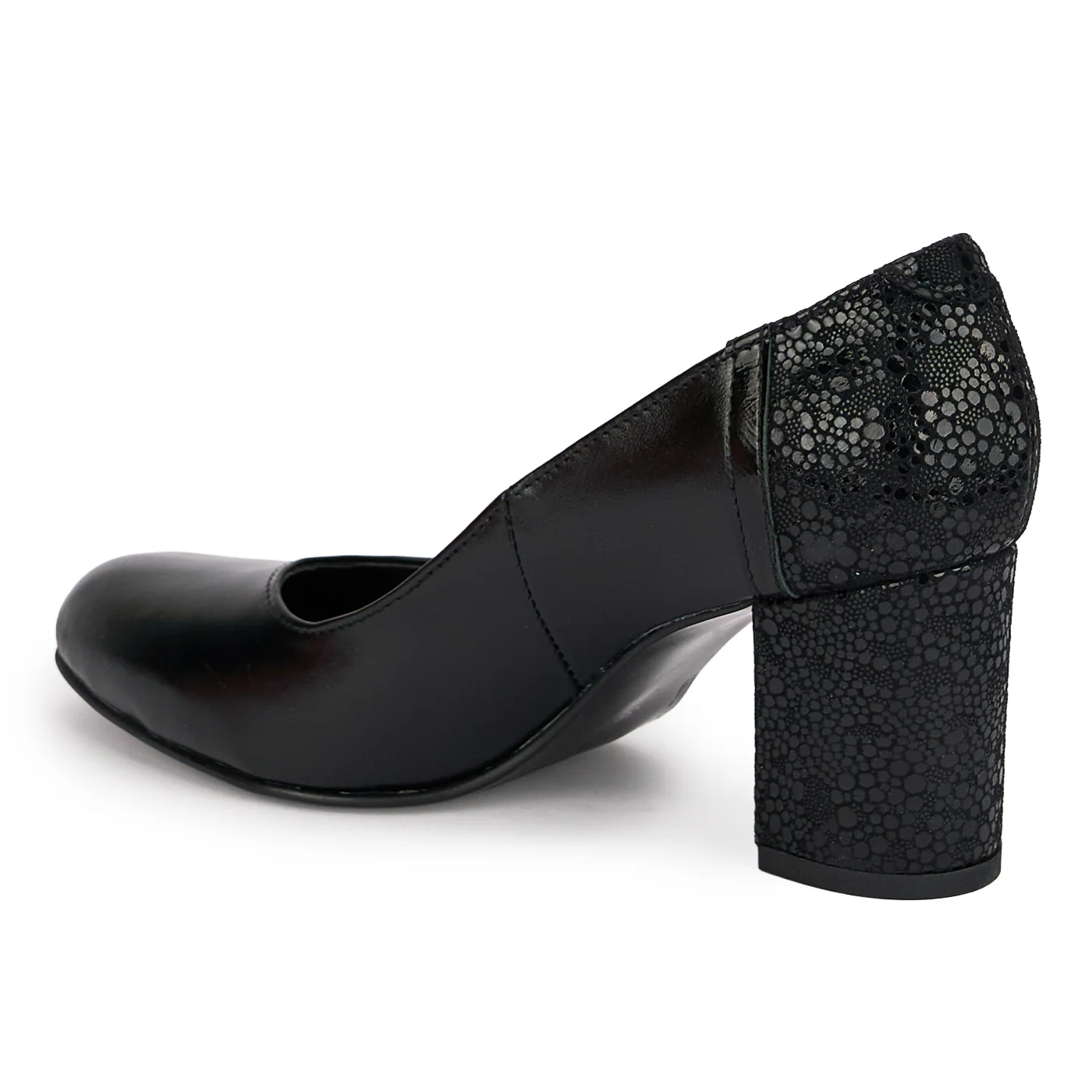Pantofi dama din piele naturala neagra cu toc gros 7 cm 18878 - Image 2