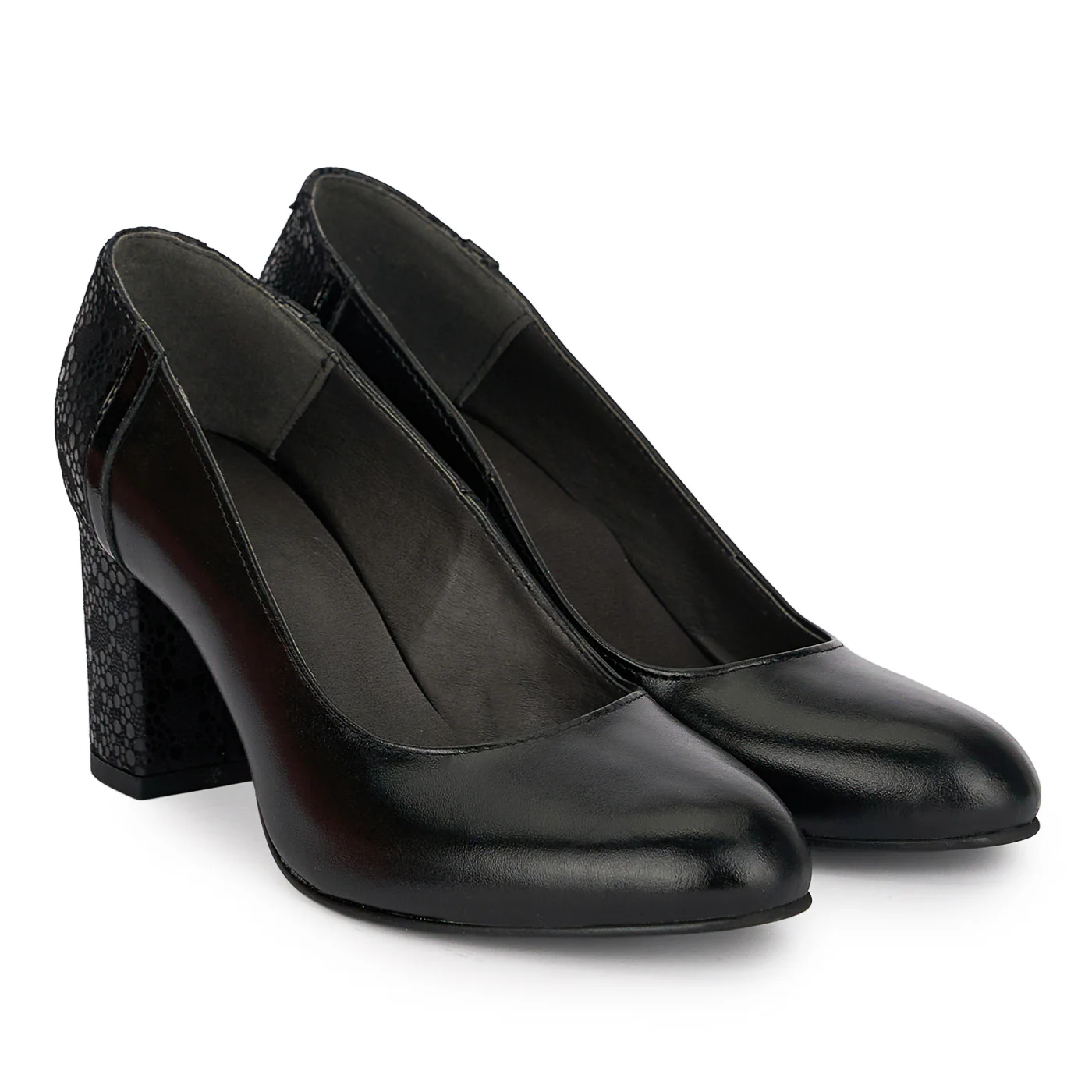 Pantofi dama din piele naturala neagra cu toc gros 7 cm 18878 - Image 4