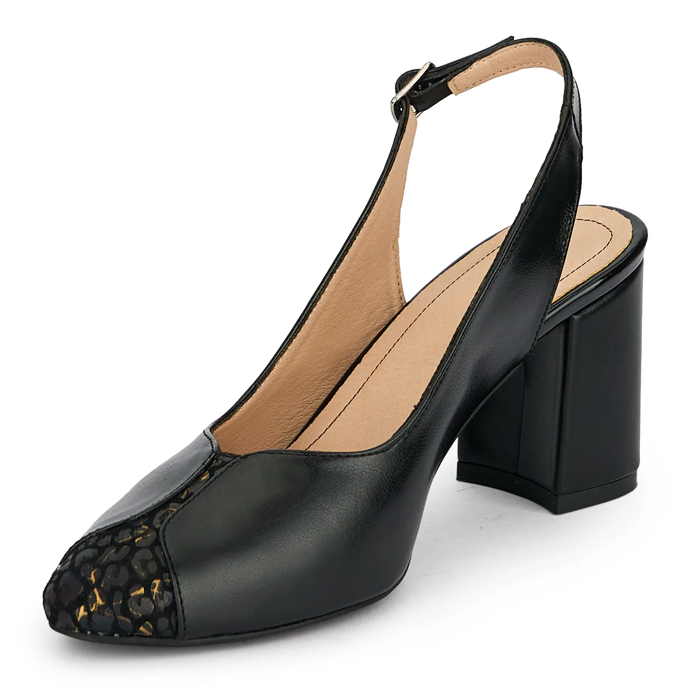 Pantofi dama din piele naturala neagra cu toc gros 7 cm 19414 - Image 3