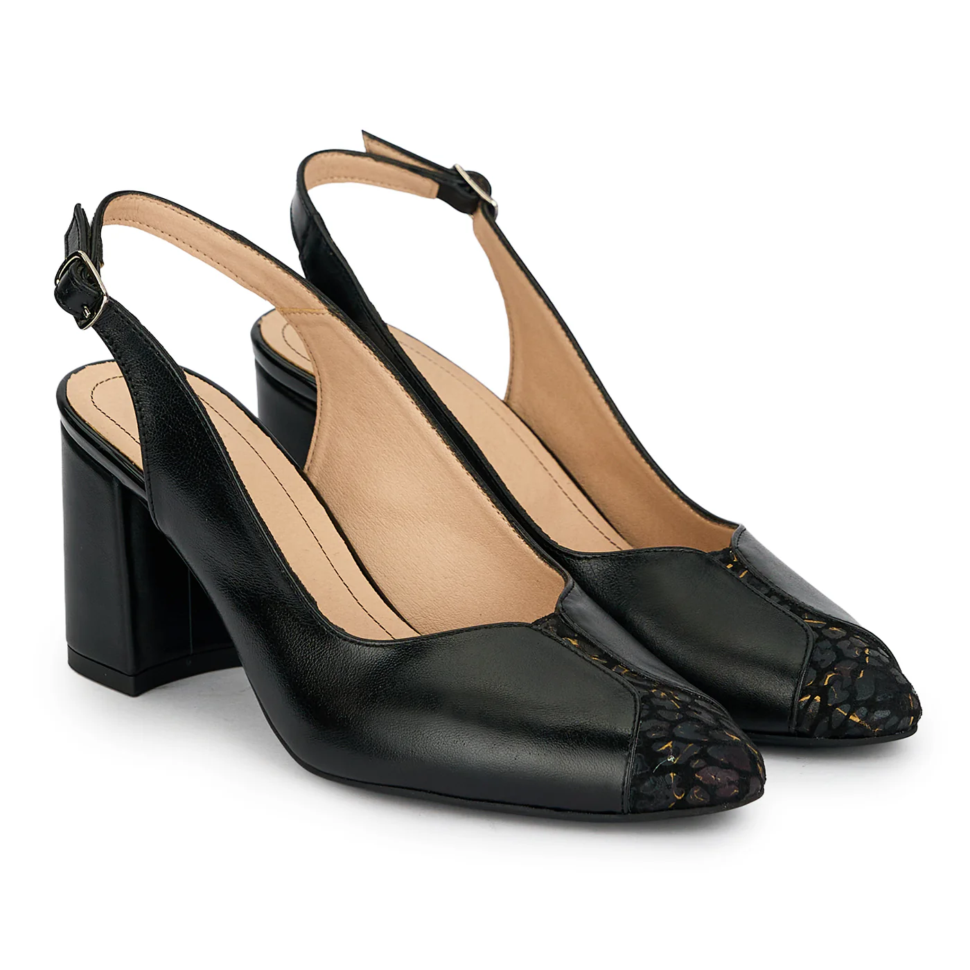 Pantofi dama din piele naturala neagra cu toc gros 7 cm 19414 - Image 4