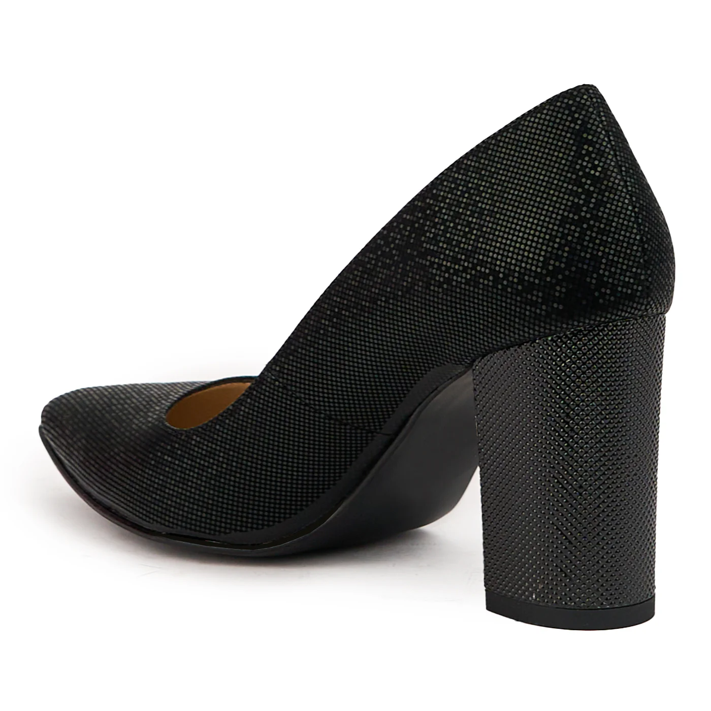 Pantofi dama din piele naturala neagra cu toc gros 8.5 cm 14635 - Image 2