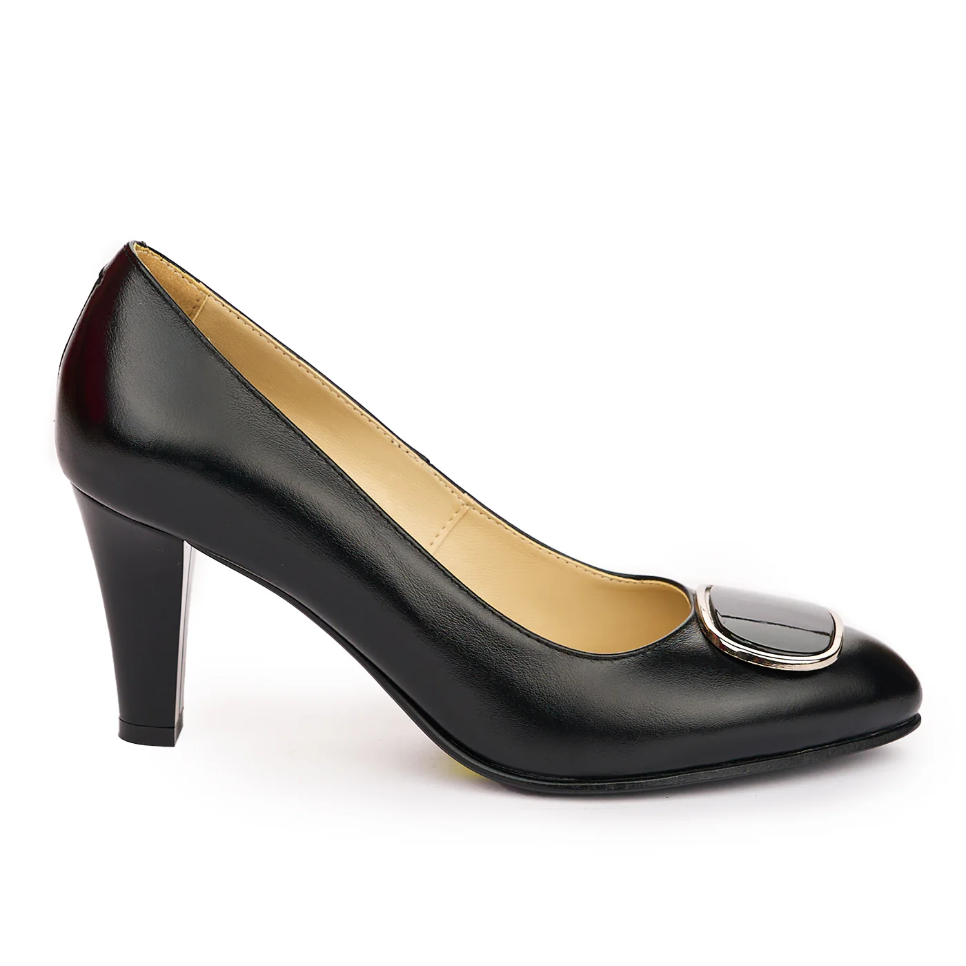 Pantofi dama din piele naturala neagra cu toc gros 8 cm 13770