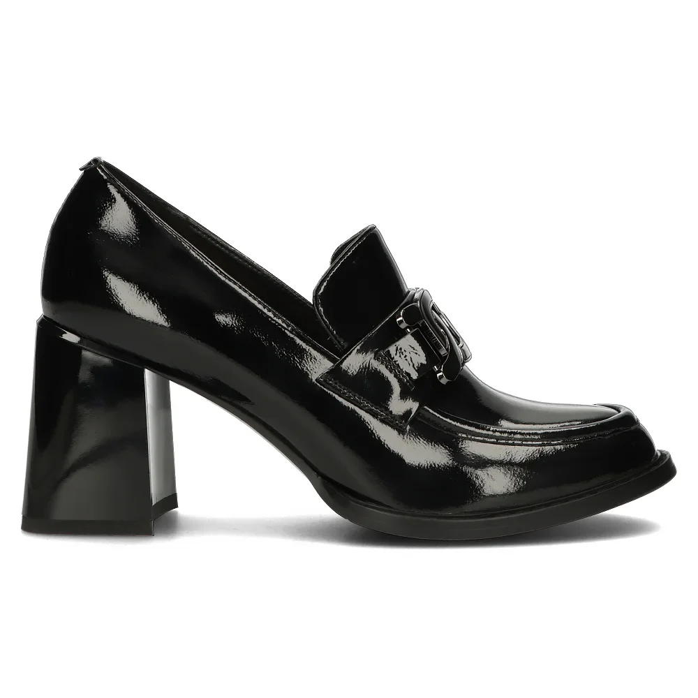 Pantofi dama din piele naturala neagra cu toc gros 8 cm 14141
