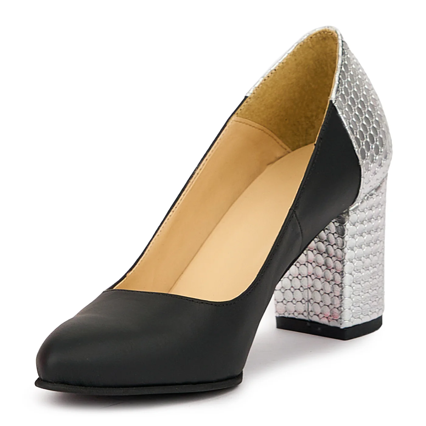 Pantofi dama din piele naturala neagra cu toc gros 8 cm 14429 - Image 3