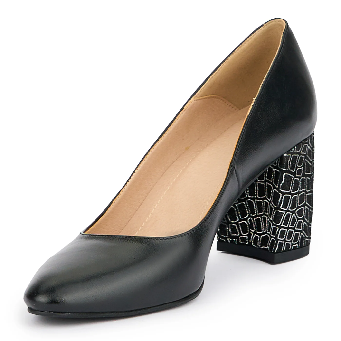 Pantofi dama din piele naturala neagra cu toc gros 8 cm 15161 - Image 3