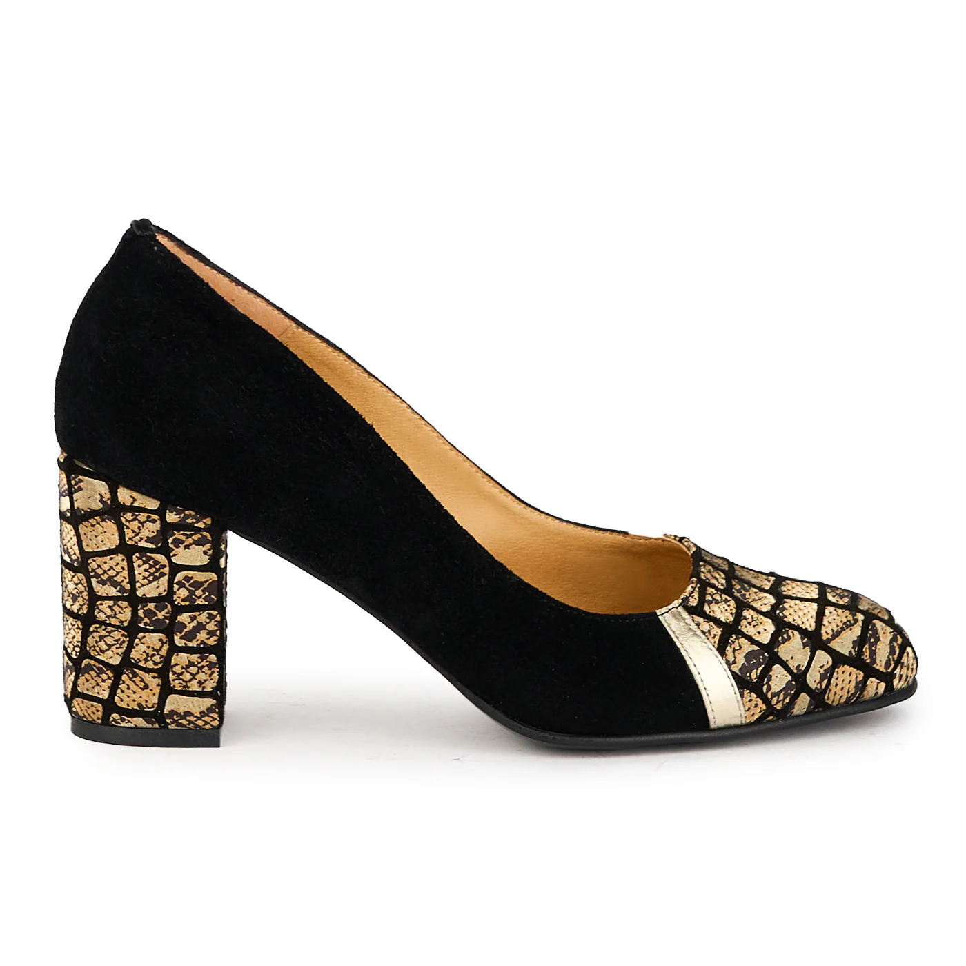 Pantofi dama din piele naturala neagra cu toc gros 8 cm 17310