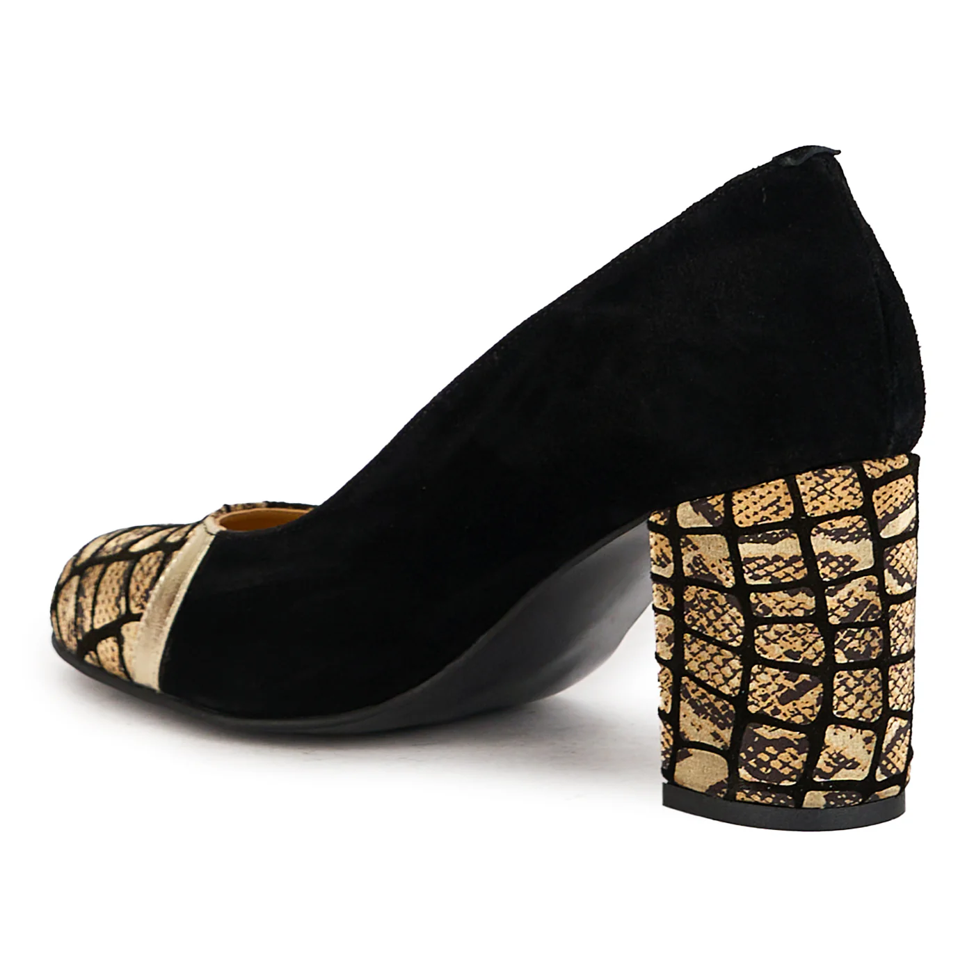 Pantofi dama din piele naturala neagra cu toc gros 8 cm 17310 - Image 2