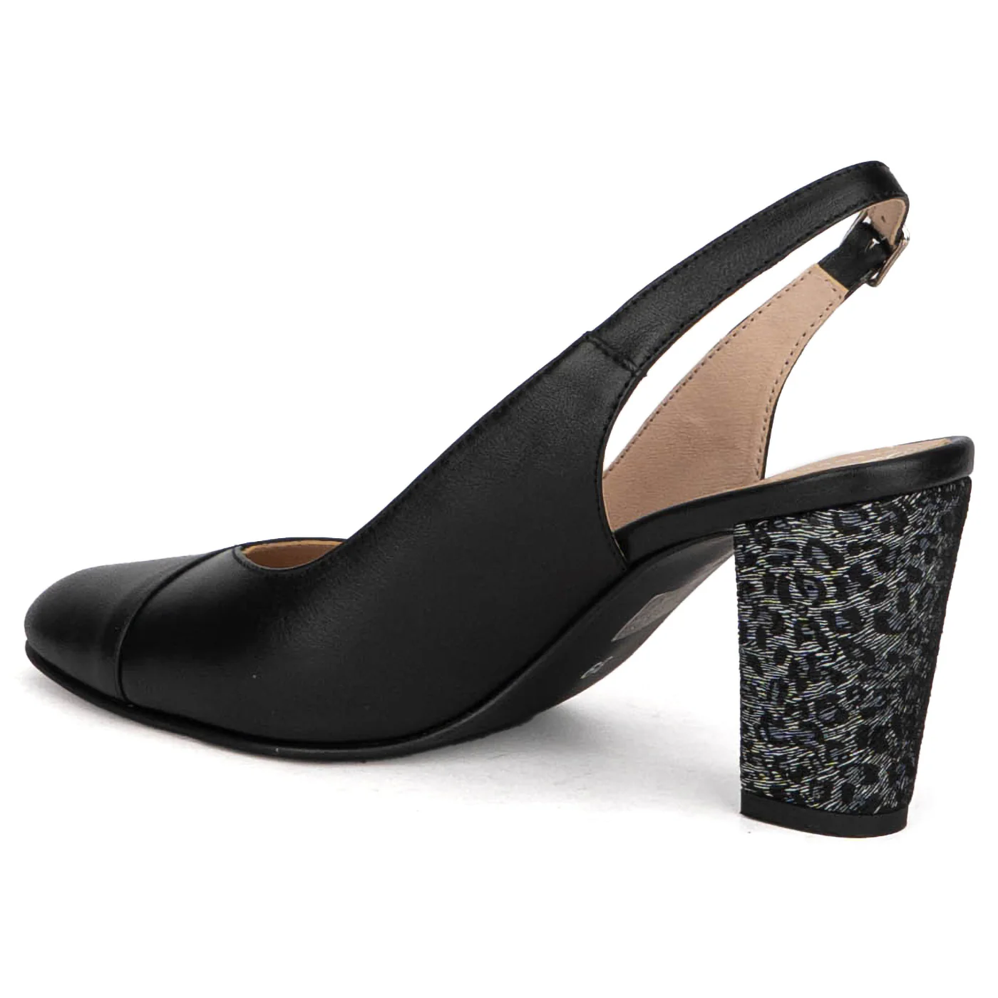 Pantofi dama din piele naturala neagra cu toc gros 8 cm 18811 - Image 2