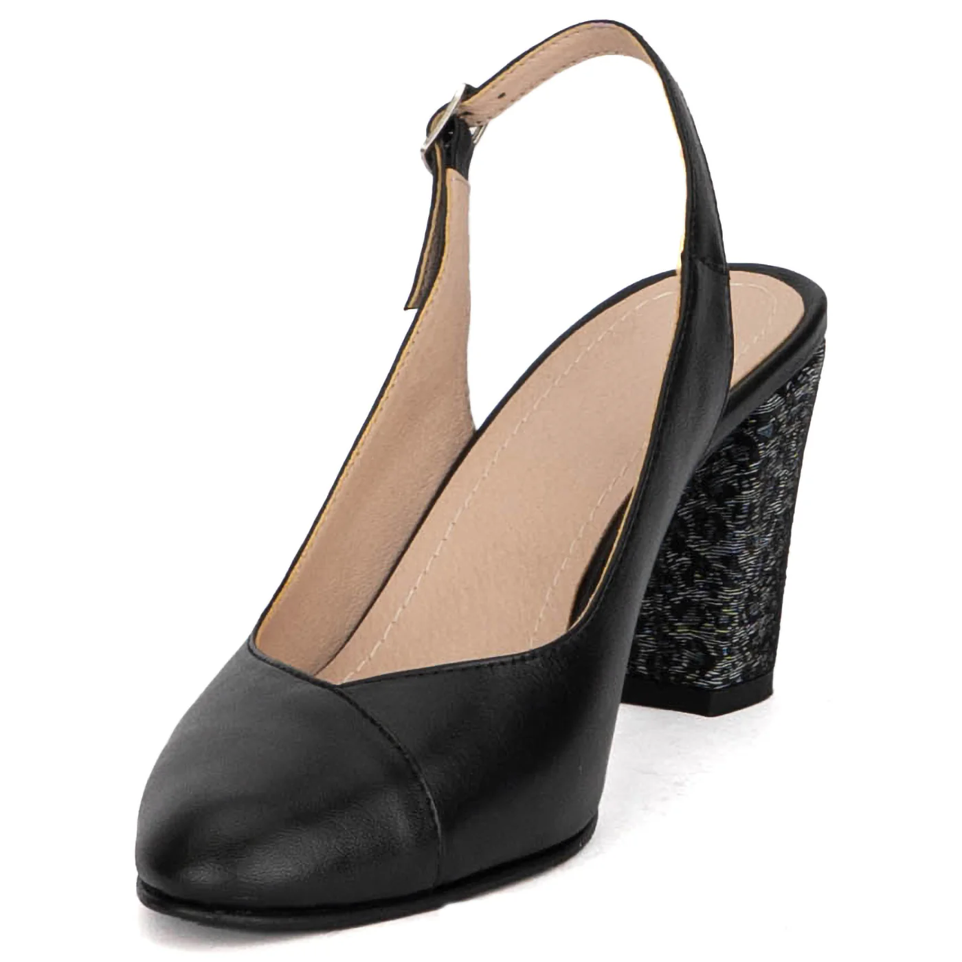 Pantofi dama din piele naturala neagra cu toc gros 8 cm 18811 - Image 3