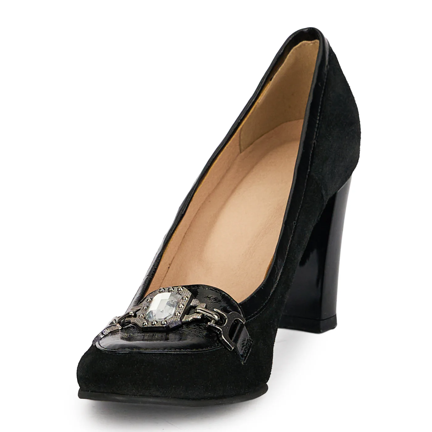 Pantofi dama din piele naturala neagra cu toc gros 8 cm 19028 - Image 3