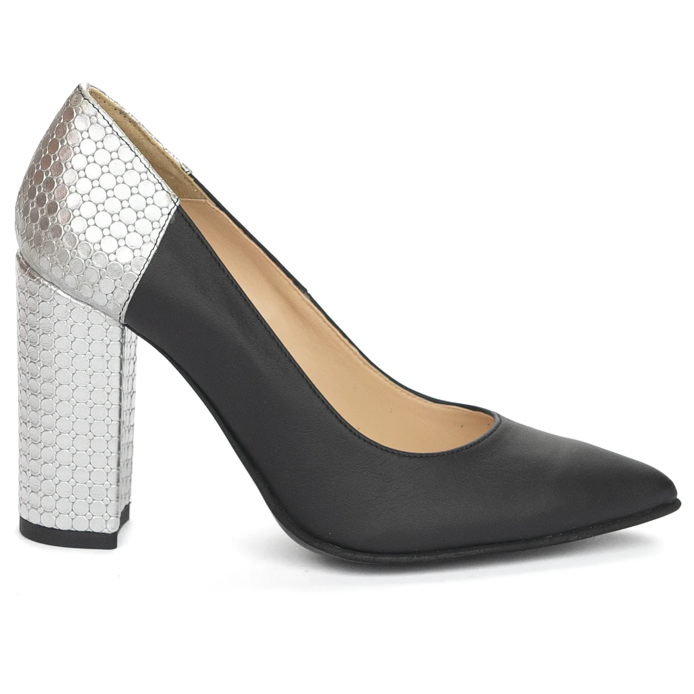 Pantofi dama din piele naturala neagra cu toc gros 9.5 cm 13904