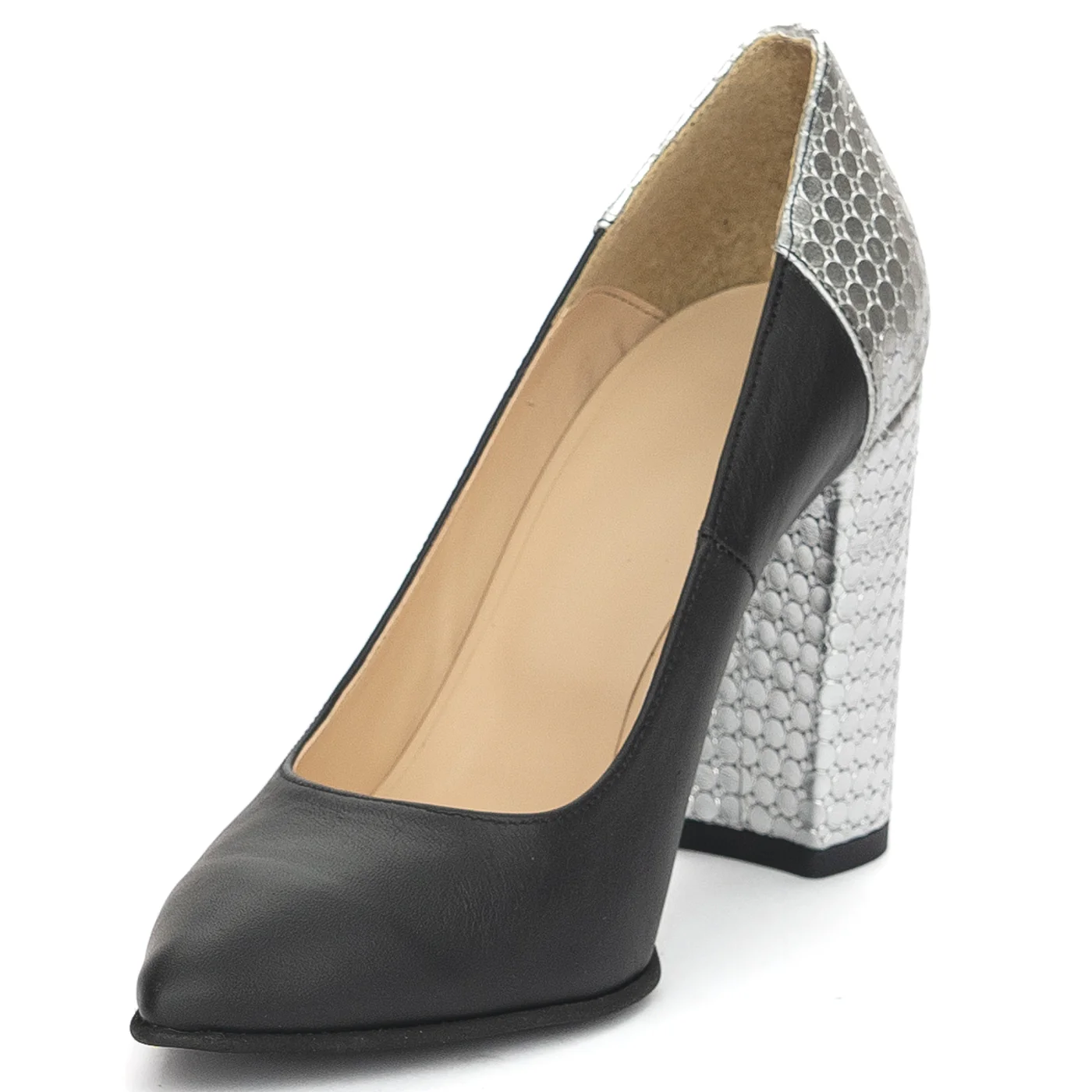 Pantofi dama din piele naturala neagra cu toc gros 9.5 cm 13904 - Image 3