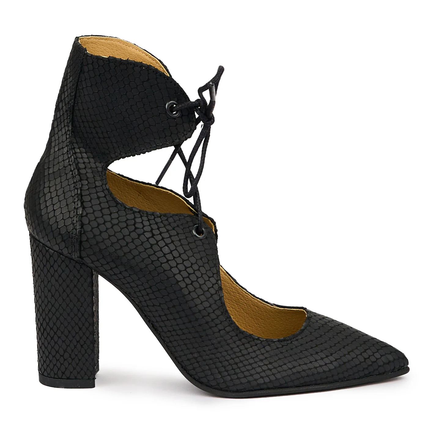 Pantofi dama din piele naturala neagra cu toc gros 9.5 cm 14064