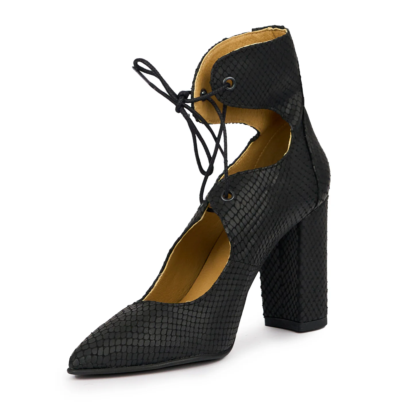 Pantofi dama din piele naturala neagra cu toc gros 9.5 cm 14064 - Image 3