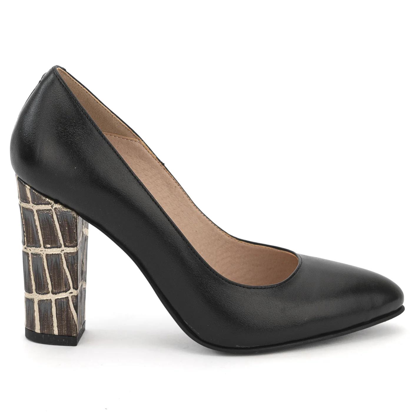 Pantofi dama din piele naturala neagra cu toc gros 9.5 cm 14150