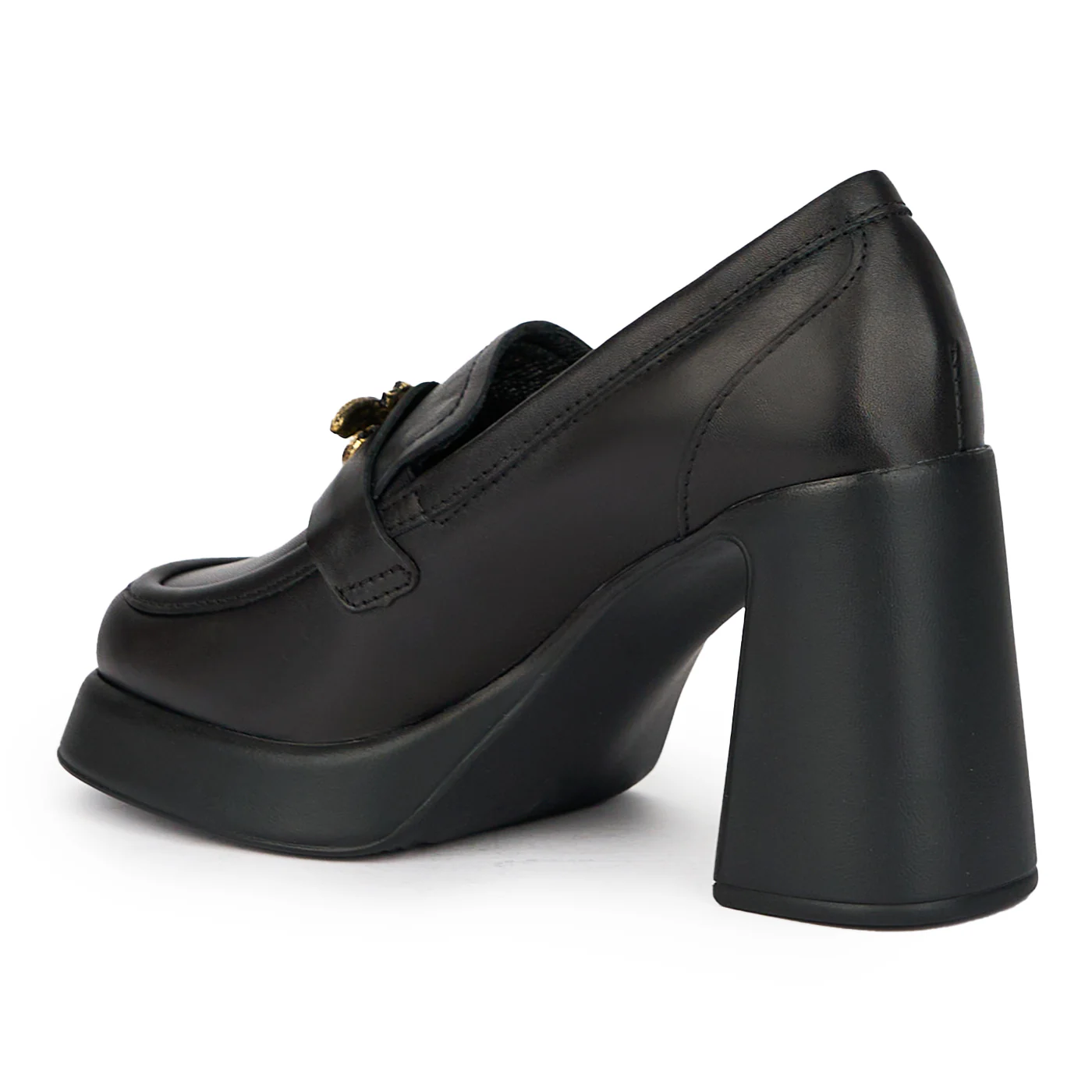 Pantofi dama din piele naturala neagra cu toc gros 9.5 cm 15368 - Image 2