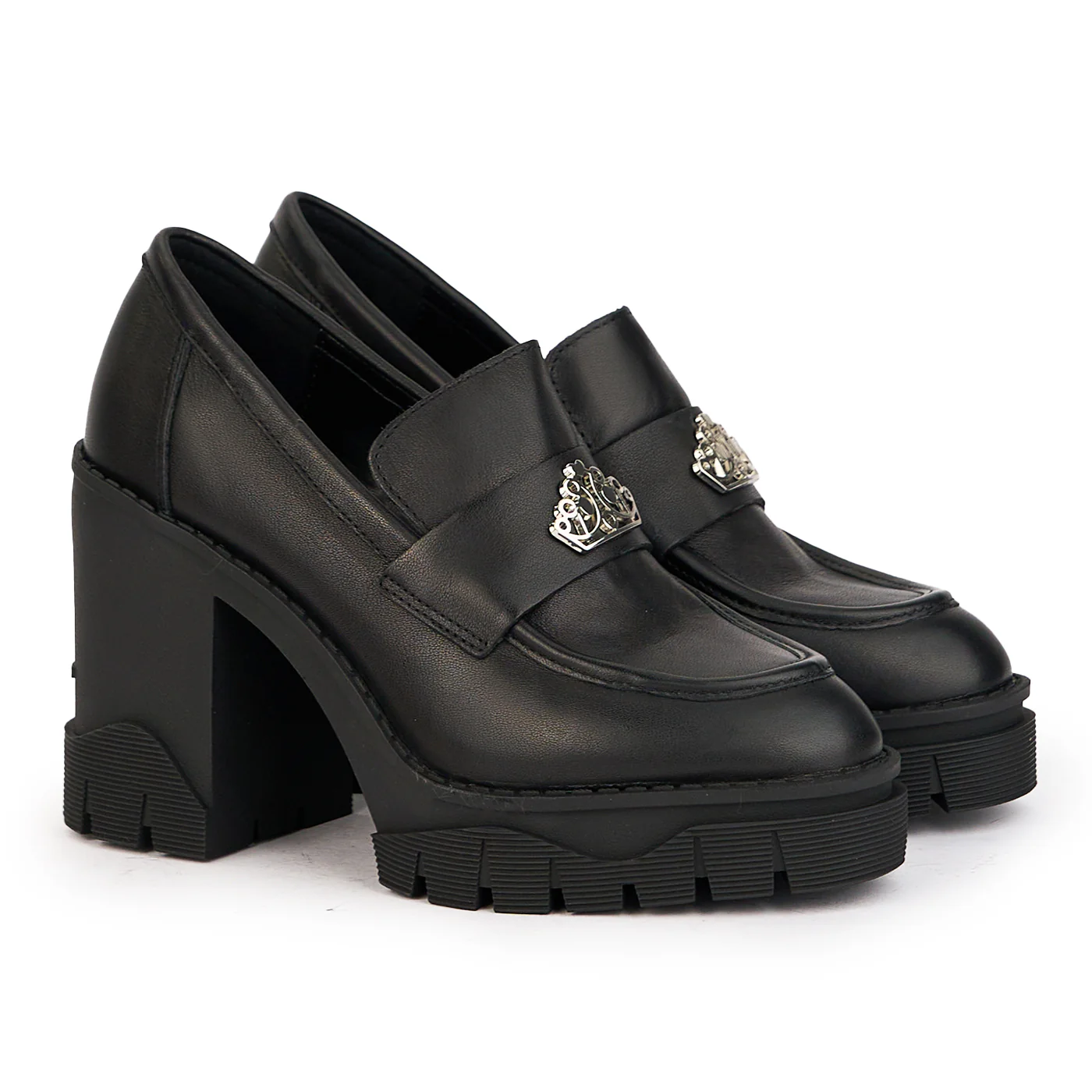 Pantofi dama din piele naturala neagra cu toc gros 9.5 cm 17055 - Image 4