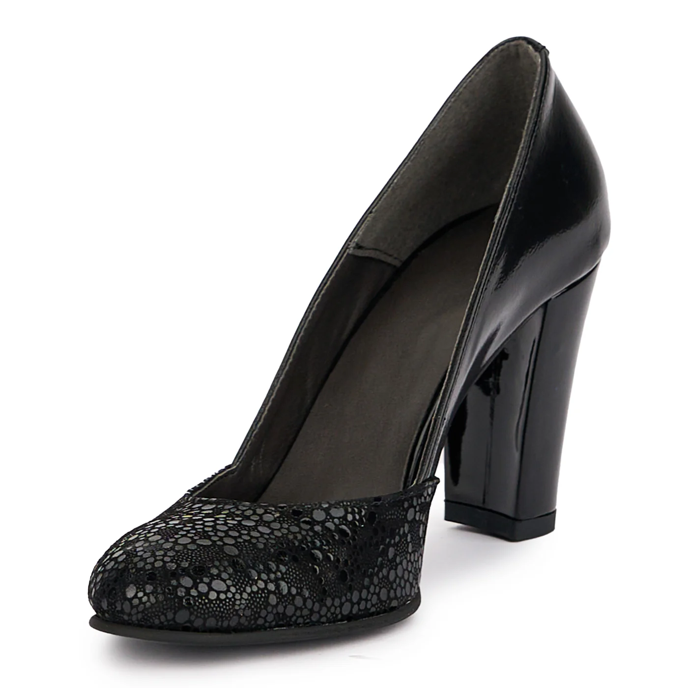 Pantofi dama din piele naturala neagra cu toc gros 9 cm 16812 - Image 3