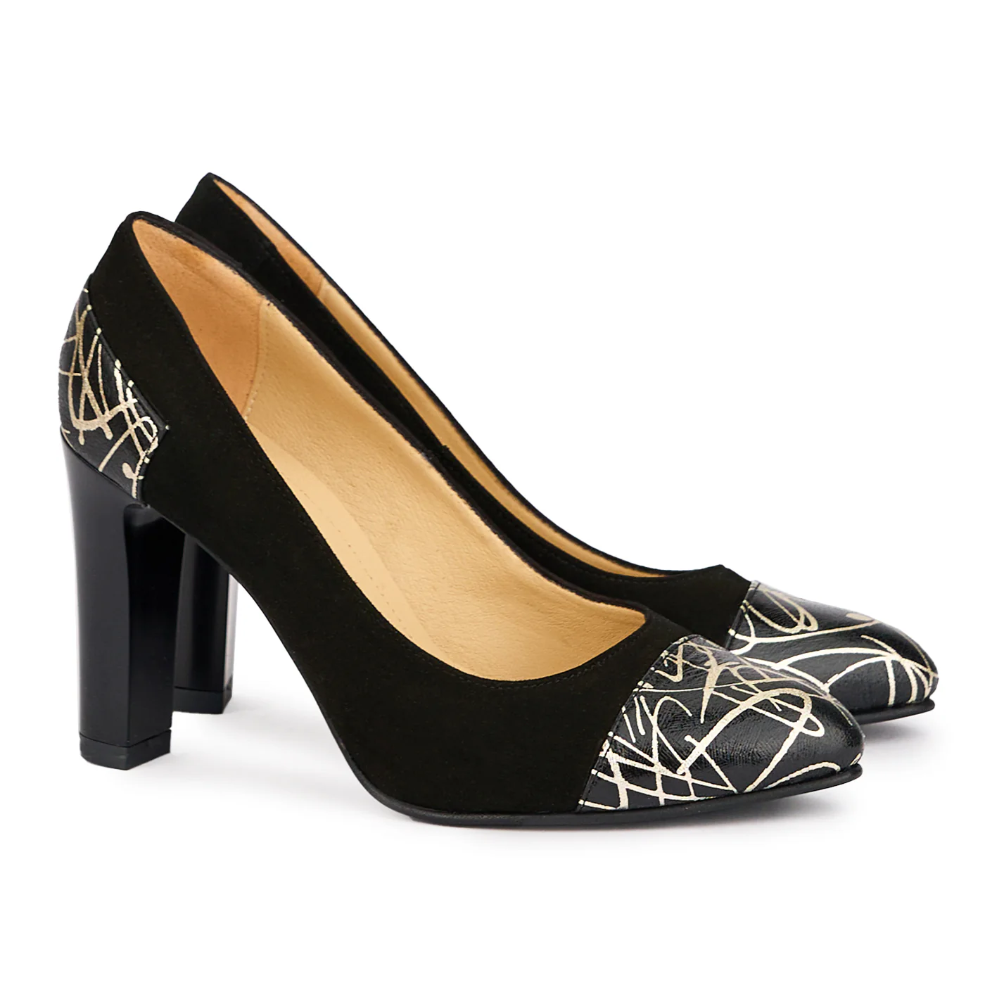 Pantofi dama din piele naturala neagra cu toc gros 9 cm 17108 - Image 4