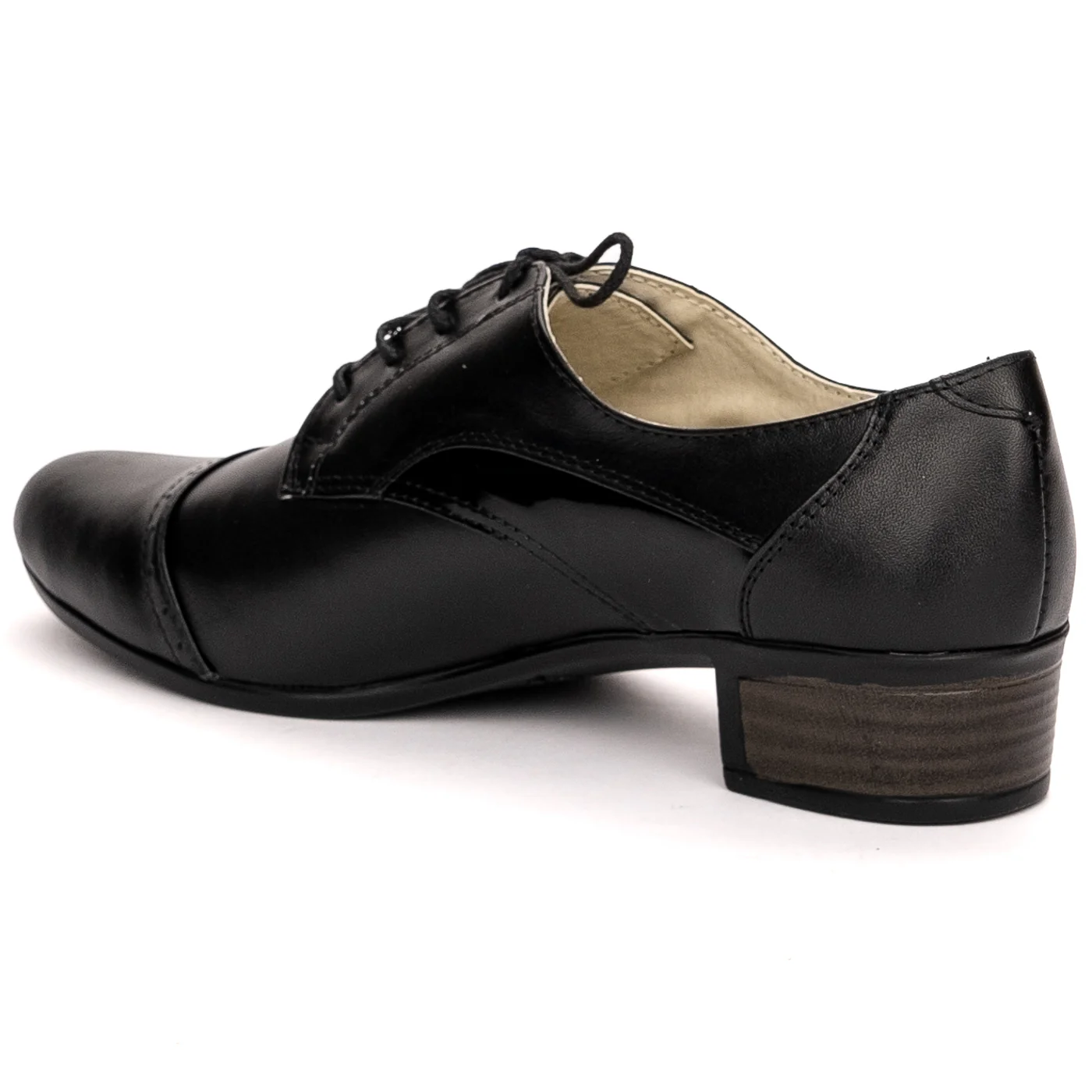 Pantofi dama din piele naturala neagra cu toc mic 3.5 cm 13505 - Image 2